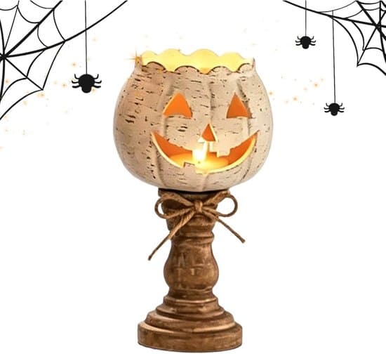 Halloween-dekorasjon – Hvit gresskar telysholder 10 cm – Halloween lysestake – Høstdekorasjon – For bord, peishylle, stue, 15 cm