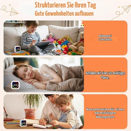 Køkkentimer - 99-minutters visuel timer - Pomodoro-timer med farvet statuslinje - Hvid