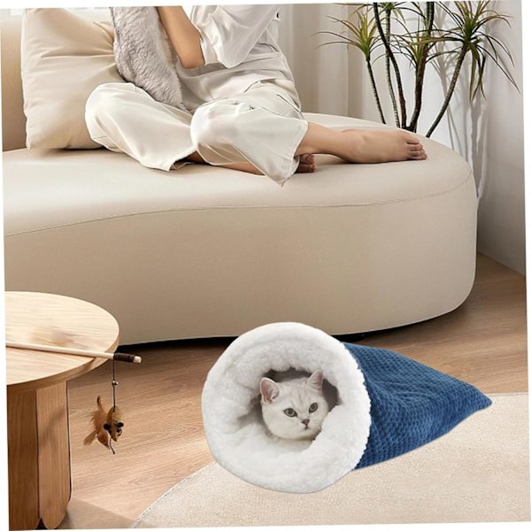 Kattesovepose, sovepose til katte, behagelig kæledyrssnugglepose til katte (blå, stor)