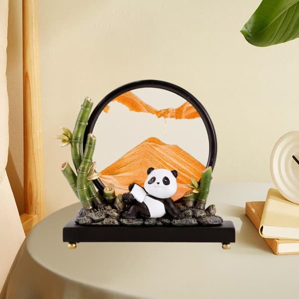 Panda Statue Kvikkssanddekor Dynamisk Sandskulptur Flytende Sandmaleri for Bokhyller Skrivebordsdekorasjon, Oransje
