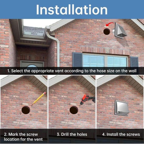 Firkantet avtrekkshette – 304 rustfritt stål – 150 mm – utvendig veggventil – tørketrommelventilhette – med gummipolstret tilbakeslagsspjeld – for hjem