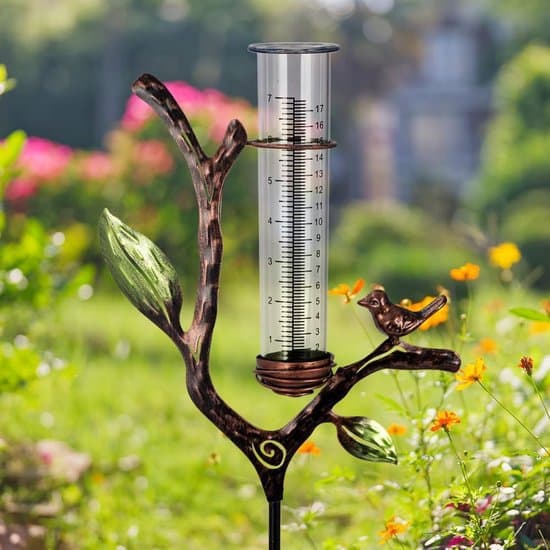 Udendørs regnmåler – Mål nedbør – Havevedligeholdelse – Dekorativ gren – 71 cm høj – Metal