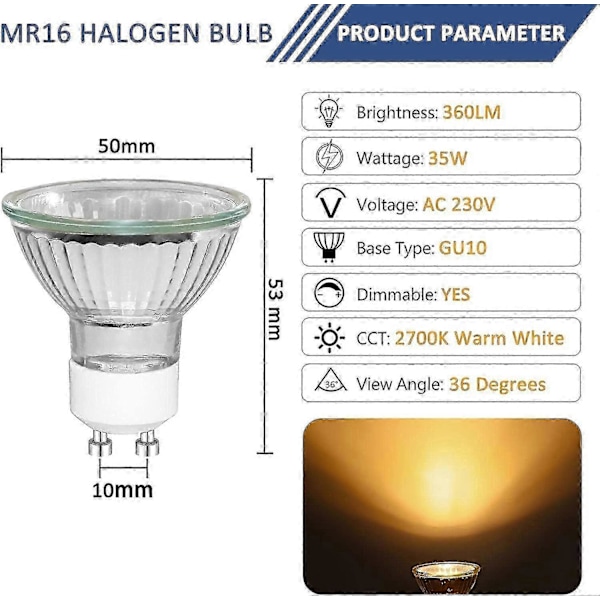 8st Gu10 35w Halogen Reflektorlampor, Dimbar Spotlight, Varmvit 2700k