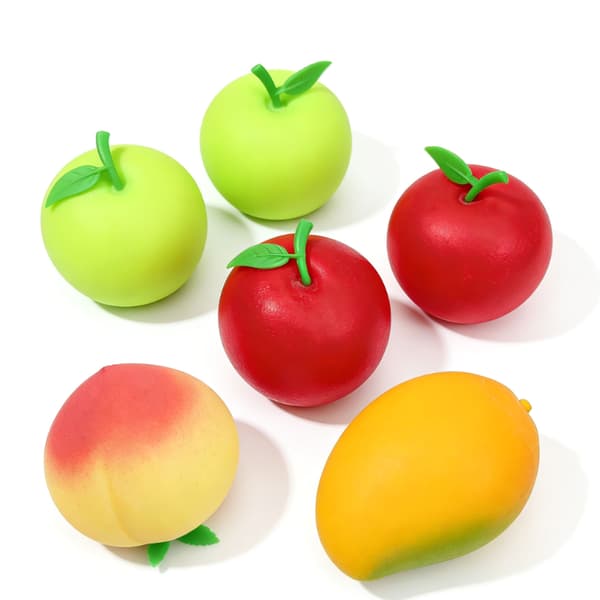 Frukt Squishy Set – Persika, Mango & Grönt Äpple | Mjuk Stressleksak för Klämning och Avkoppling