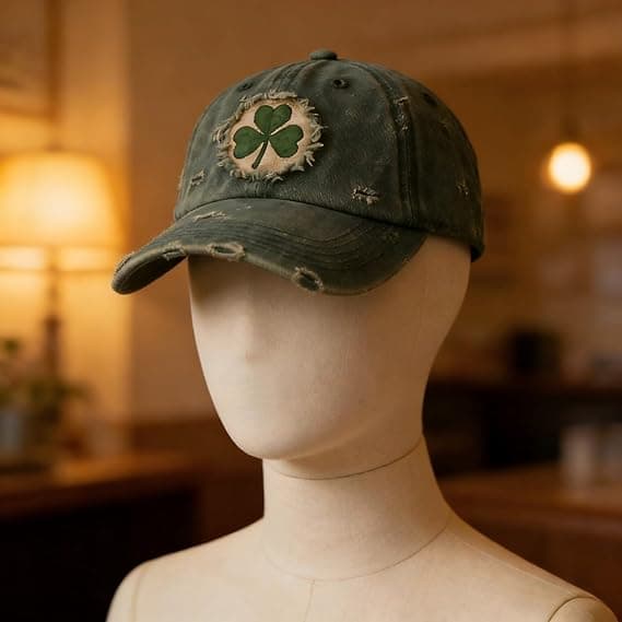 St. Patrick's Day Hat Broderet Shamrock Distressed Denim Baseballkasket Lucky Clover Trucker Cap