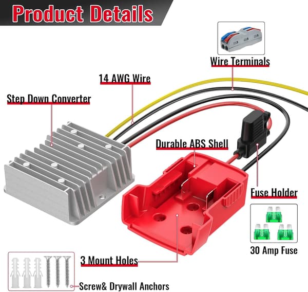 18V til 12V omformer for batteriadapter, DC 12V 20A 240W nedtrappingsregulator-FF-