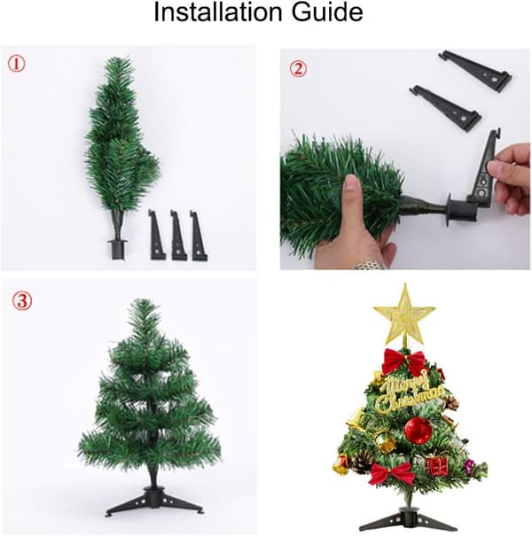 Juletræ til skrivebordet, 30 cm mini kunstigt juletræ, udstyret med LED-lys og pynt.