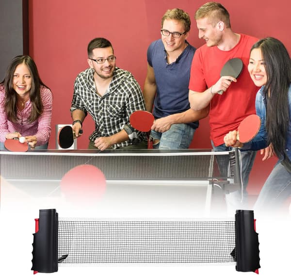 Justerbart uttrekkbart bordtennisnett Reddish Black
