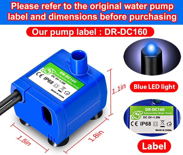 Katt Vattenfontän Pump, Pet Vattenfontän Pump Kompatibel Motor, DR-DC160 för Katt Dricksfontän Katt Vattendispenser Ersättning (Pump)