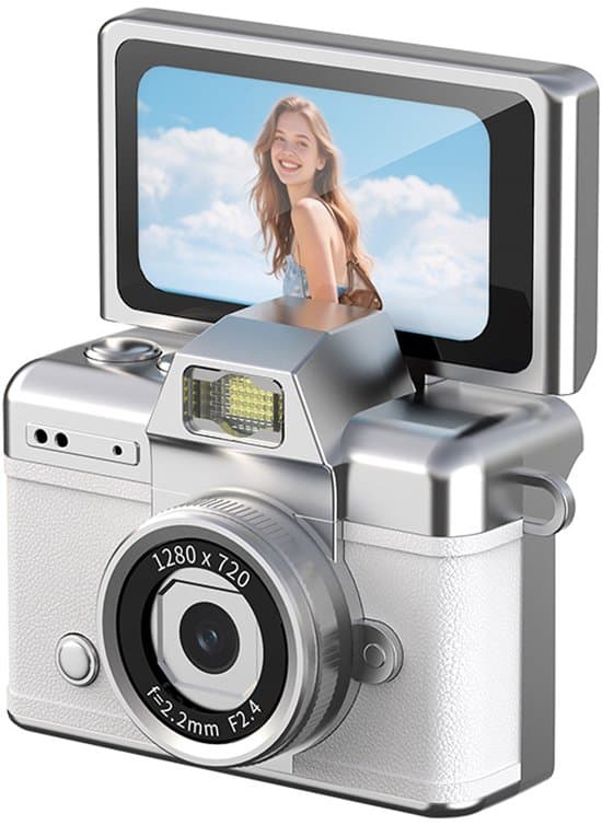 Kamera – Digitalkamera – Minikamera – 1080P – 32GB – Lommeformat – Egnet for barn og voksne, samleobjekt og reisegave – Hvit