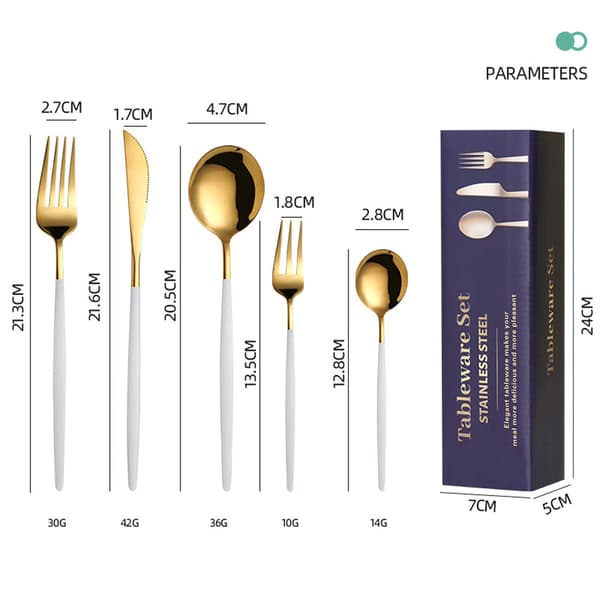30 st Rostfria Bestick, Servisset för 6 Personer White gold