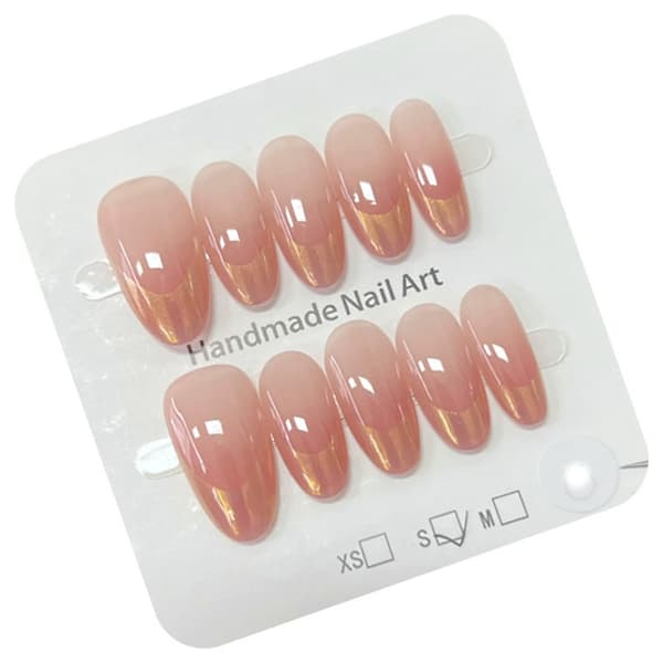 10 st orange gradient fransk manikyr, elegant, enkel och smickrande, handgjord, medium oval form. s