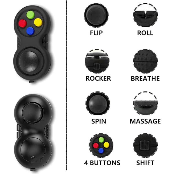Mini Fidget Knap Controller Pad Legetøj til Børn Voksne med Angst og Autisme (Sort & Mix)
