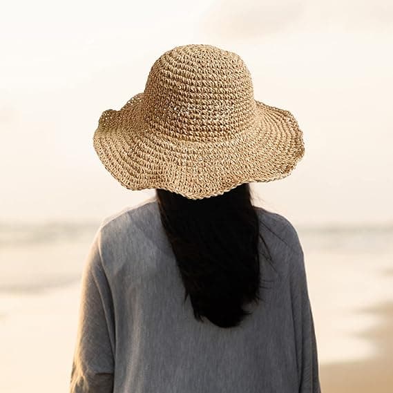 Dame foldbar stråhat, foldbar bred stråhat - Sommer og strand, Dame solhat til sommer 57-59 cm brun