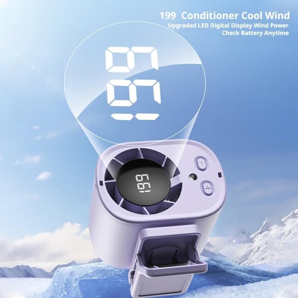 Bilclipsventilator 1500mAh LED-display 199 hastigheder 360° justerbar USB genopladelig minikøleventilator til rejser og køretøjsbrug Grå Grey