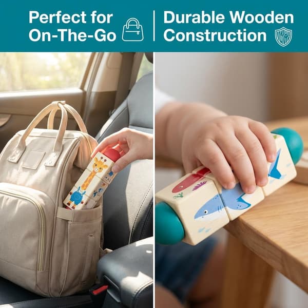 Roterande pusselleksaker i trä för småbarn 1-2 år (2-pack) - Montessori reseleksaker för flygplan och bilaktiviteter - Snurrande djurmatchningsblock