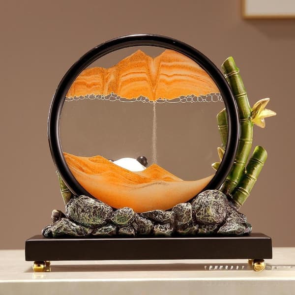 Panda Statue Kvikkssanddekor Dynamisk Sandskulptur Flytende Sandmaleri for Bokhyller Skrivebordsdekorasjon, Oransje