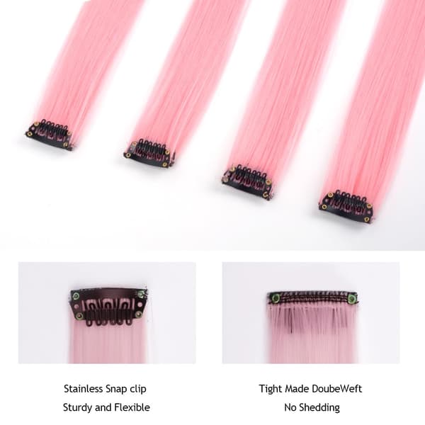 Hår Extensions 24 Tommer Lige Syntax Pink Paryk Regnbue Party Highlights Kvinder Piger Børn 16 Stykker