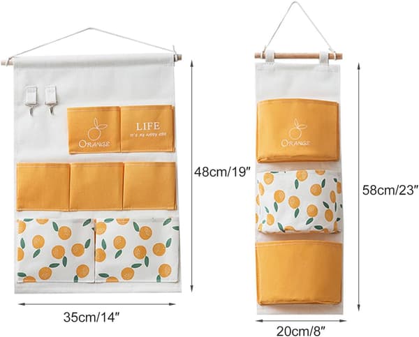 2-pack vägghängande förvaringsväska, väggdörrhängande organizer i bomullstyg (orange)