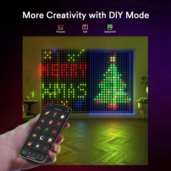 Smarta gardinlampor, 400 LED, 2x2 meter, app- och fjärrkontroll, juldekorationsbelysning