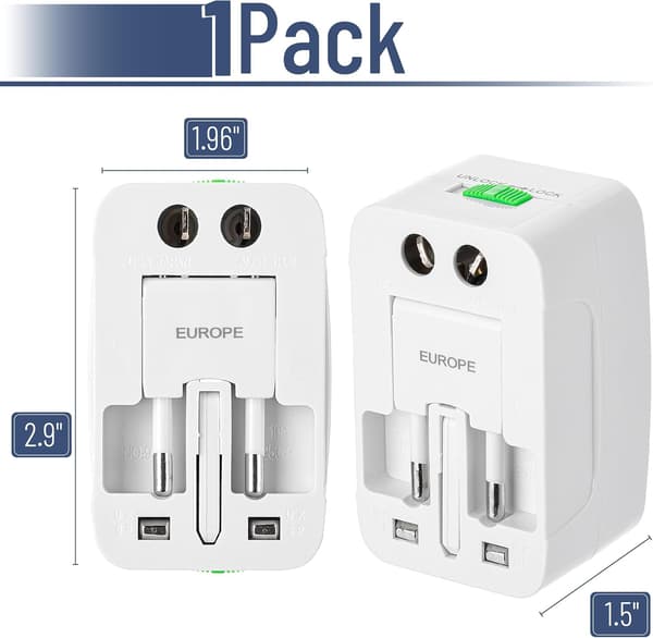 Universal rejseadapter, kompakt international strømadapter til USA, EU, UK, Australien og Indien, alt-i-én