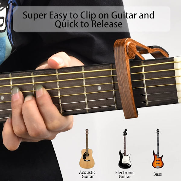 Gitarr Capo, Gitarrplektrum, Gitarrtillbehör, Gitarrstämmare för alla instrument Clip-on elektronisk stämmare för gitarr bas ukulele fiol mandolin banjo