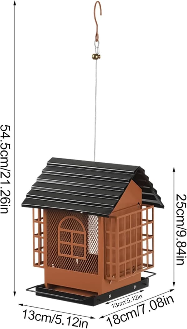 Fuglefoderbræt, ophængeligt, husformet metal, dispenser til baghave, have, terrasse, græsplæne, balkon, fuglekiggeri, veranda, dæk, terrasse, udendørs park