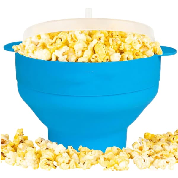 Popcornskål Silikon Mikrobolle for Popcorn - Sammenleggbar Blå