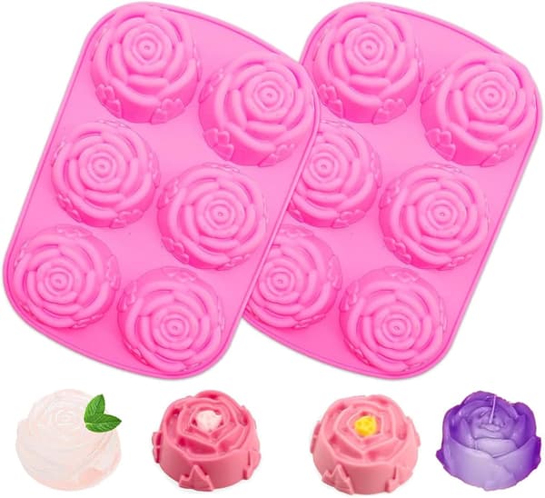 Rosblomma Tvålform, 2-pack Ros Isbitsform, Ros Silikonformar för Tvål, Tillverkning av Badbomb (Rosblomma)