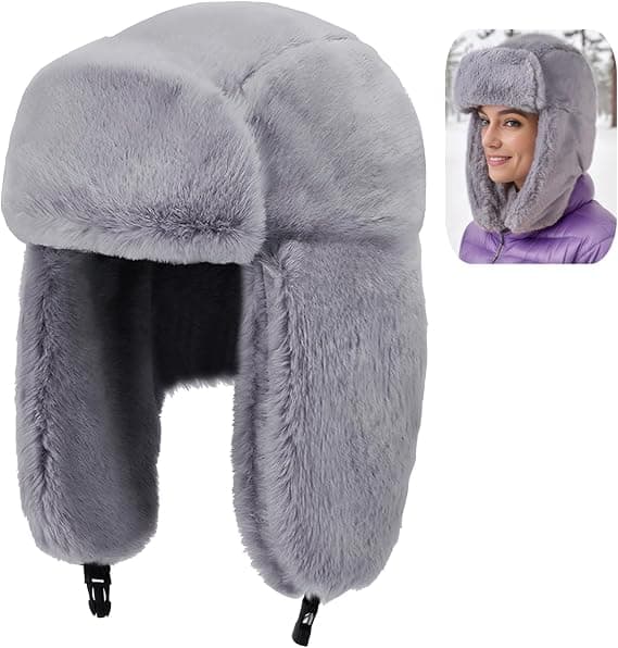 Komfortabel vinterhat i ruskind til mænd og kvinder, trapperhat med øreklapper, vindtæt russisk Ushanka hat, udendørs skihat. Grey
