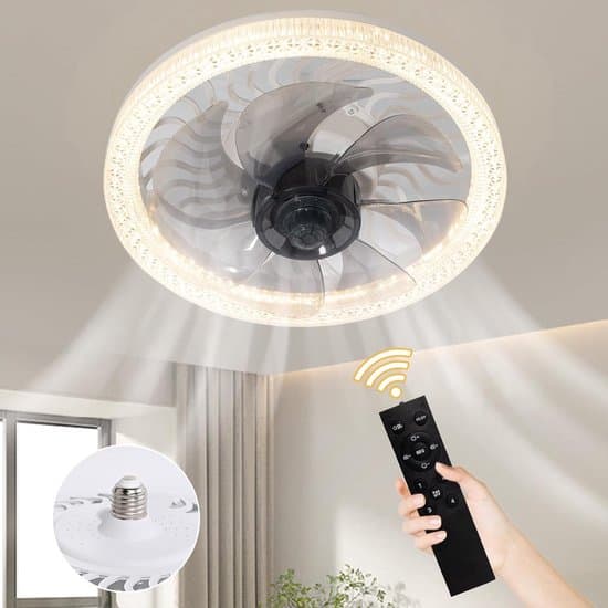 Takvifte med LED-belysning – E27-sokkel – LED-belysning og fjernkontroll – Fire vindhastigheter – Trefarget dimmefunksjon – Takvifte med integrert lys