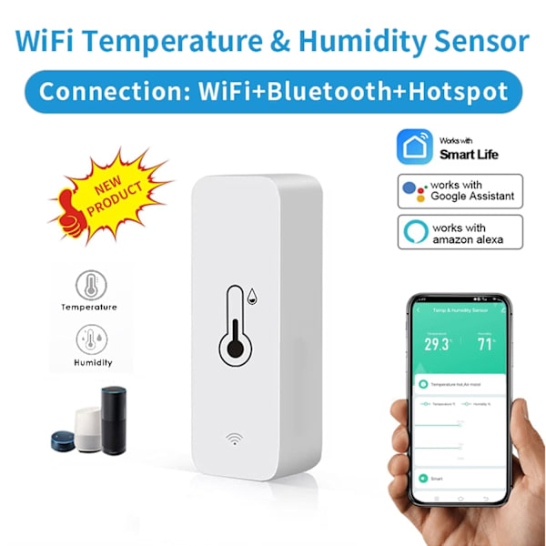 Tuya App WiFi Temperatur Fugtigheds Sensor, 3 stk.