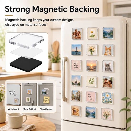 30 DIY Kjøleskapsmagneter - Akryl Whiteboard Magneter for Bilder - 5 x 5 cm Tilpassbare Magneter - Med Selvklebende Bakside og Magnet