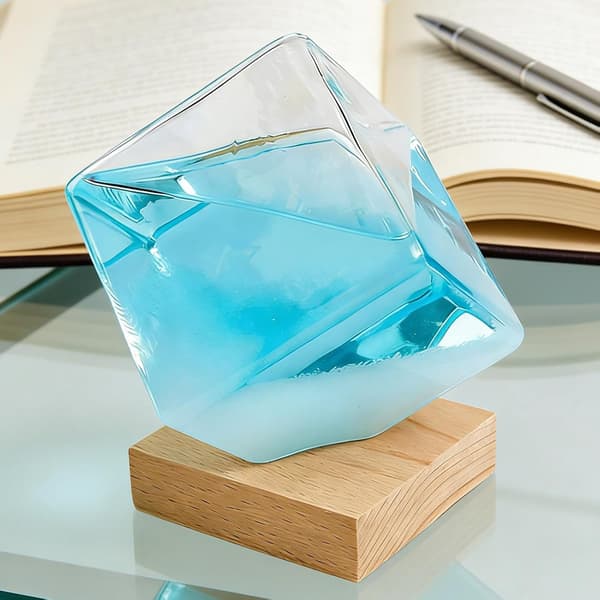 Stormglas väderprognos, 3D kub väderprognos med bas, glasbarometer heminredning