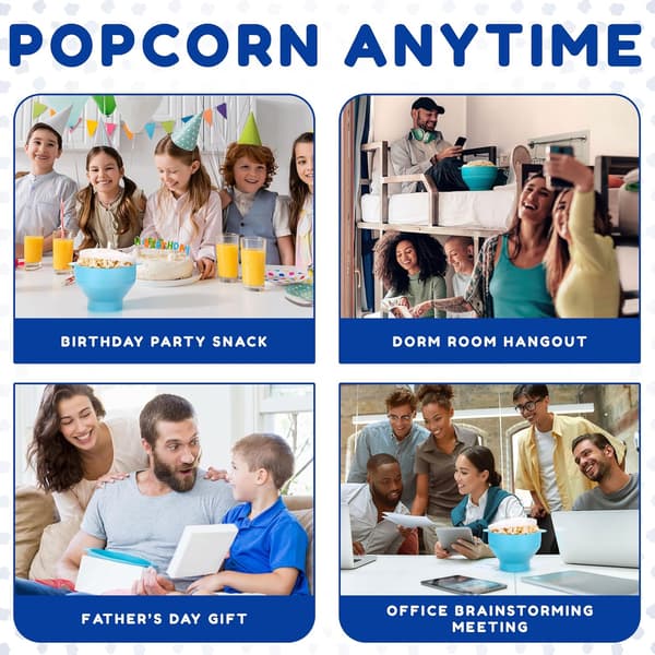 Popcornskål Silikon Mikrobolle for Popcorn - Sammenleggbar Blå