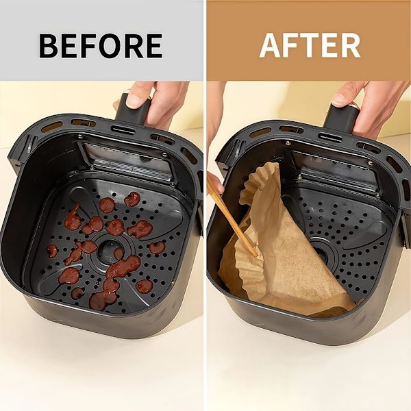 Air Fryer Pappersfoder, 100 st engångspergamentfoder, non-stick och oljesäkra för enkel rengöring/kvadrat