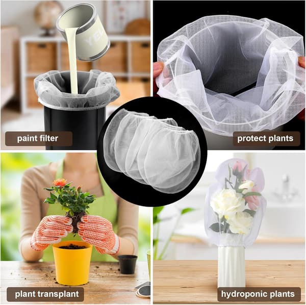 5-pakning malingssilposer, 5-gallon hvite finmaskede malingsfilterposer, elastisk åpning hydroponiske bøttefilterposer