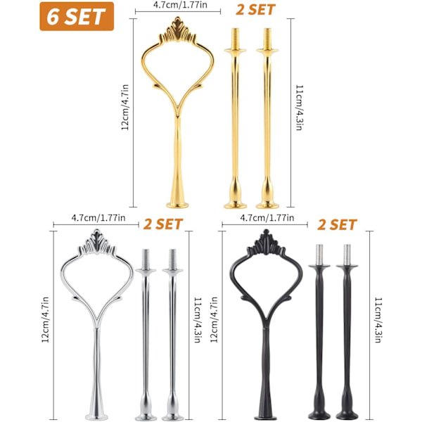 6 sæt kagefad hardware 3-lags kagefadsholder til bryllup og fest