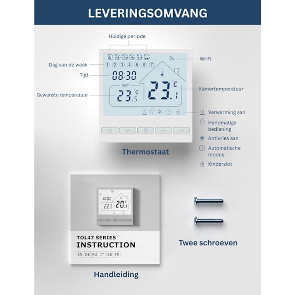 Centralvärmetermostat – Trådlös med Wi-Fi – Med App – Vit