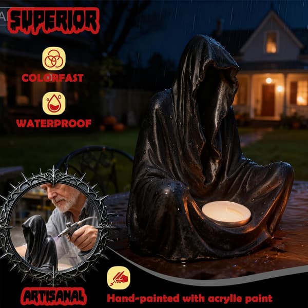 Le Candlestick, Grim Reaper, Gotisk Dekoration, Skulptur, Statue, Kunst, Harpiks Ornament
