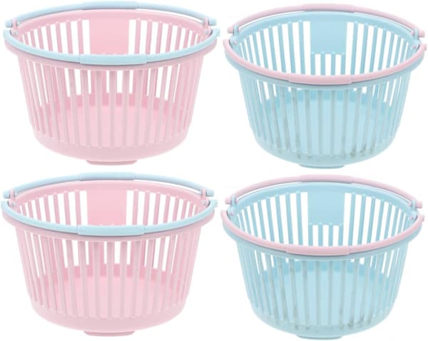 4-pack plastbärplockningskorgar med ergonomiskt handtag blå rosa