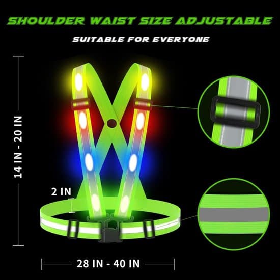 Løbevest - Løbelys - LED Refleksvest - USB-genopladelig Refleksløbevest - Med Sikkerhedslys - Justerbar Størrelse - Elastisk