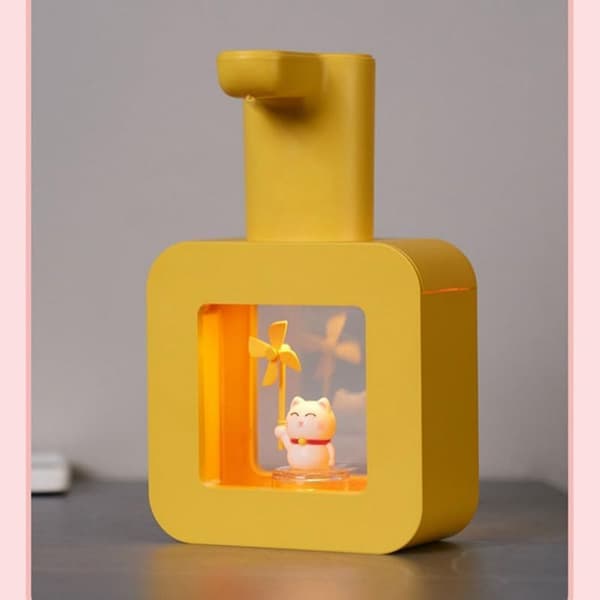 Tegneserie såpedispenser for barn, oppladbar automatisk såpedispenser yellow Lucky Cat