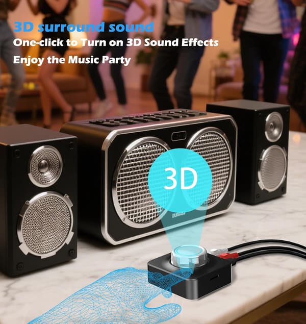 Kotistereo Bluetooth-vastaanotin, RCA Bluetooth-sovitin vanhoille vastaanottimille 3D-surround-äänellä