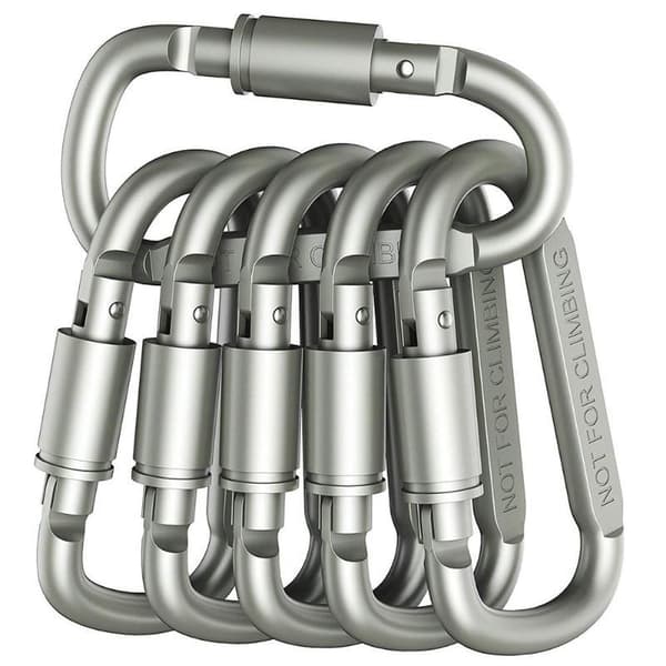 Premium Aluminium D-Ring Låskarbinhakar (6-pack) - Lätta & Slitstarka för Vandring, Camping, Nyckelringar, Hundkoppel & Mer - EJ för Klättring