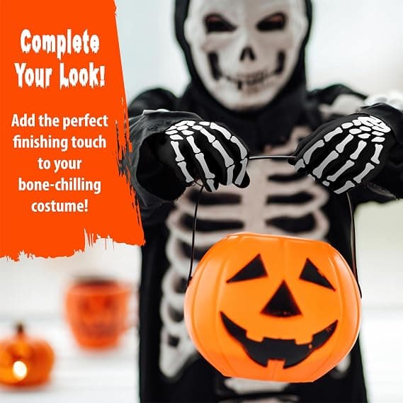 Kraniehandsker - Halloween Kostume Tilbehør - Hvide Printede Sorte Kraniehandsker
