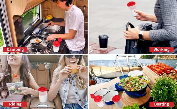 Salt- och pepparströare, 2 stora mini-saltströare för utomhuspicknickar, med rött lock och plastförseglingsdispenser