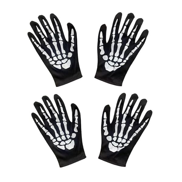 Kraniehandsker - Halloween Kostume Tilbehør - Hvide Printede Sorte Kraniehandsker