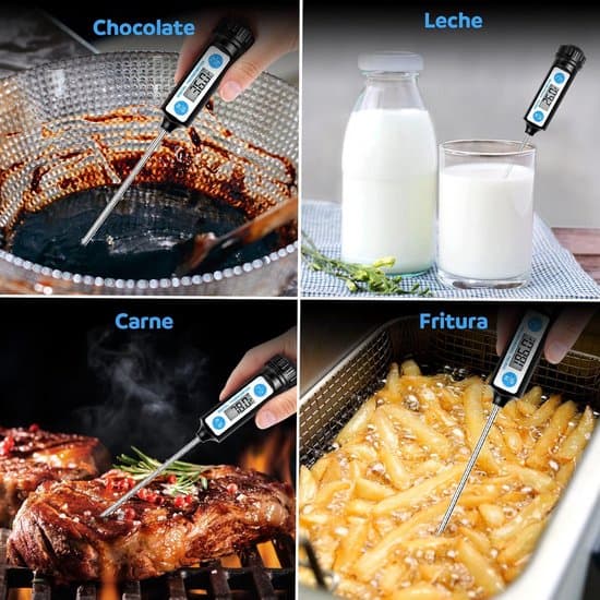 Matlagningstermometer - Lång Digital Köketermometer med LCD-display för Mat - Kött - Olja - Mjölk - Vin - Grill - Varmt Vatten - Svart