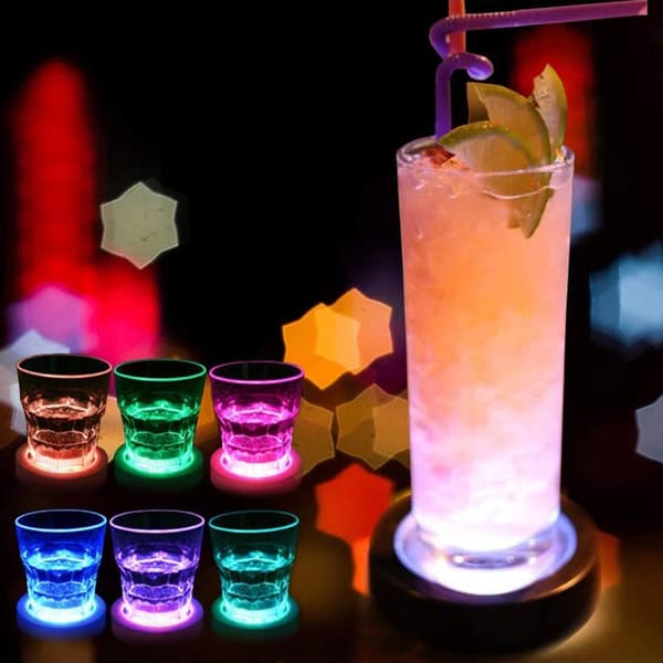 LED Drikkeunderlag Kopunderlag med Lys Gravitationssensor Drikkepuder til Bar Fest Klub, 4-pak